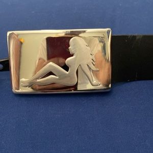 Vintage trucker girl mud flap bonded leather belt W/stashed compartment buckle.